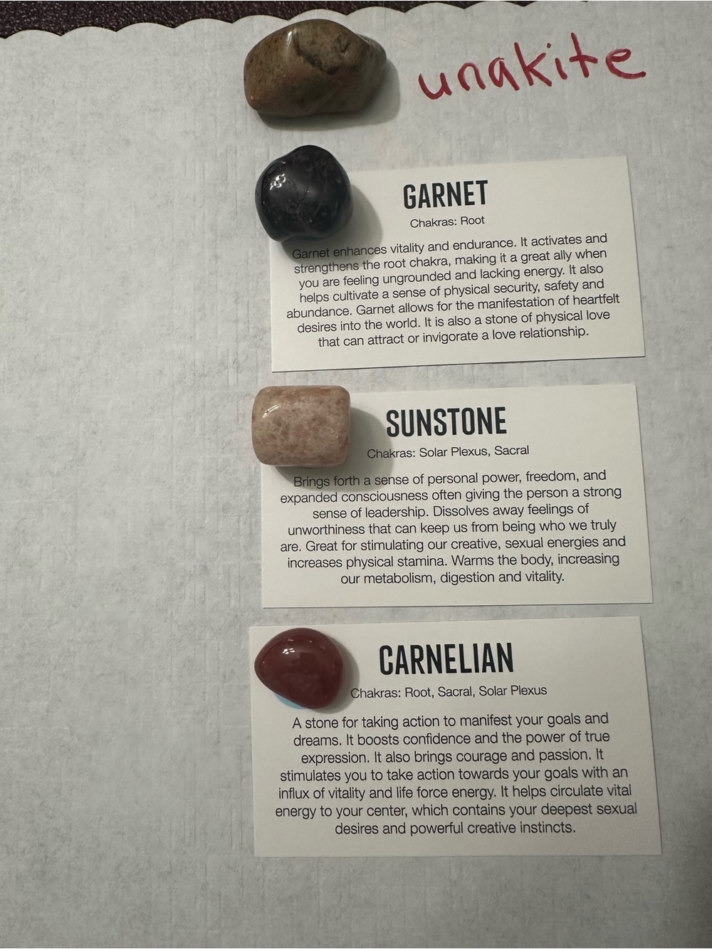 Unakite, Garnet, Sunstone & Carnelian Tumbled Stone Set - Natural Healing Stones